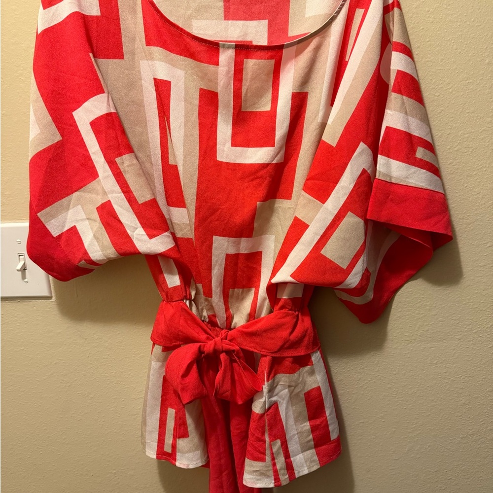 New York & Company Red and White Sailor Collar Blouse